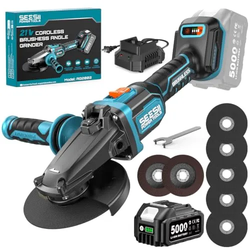 SEESII Amoladora Cabeza Plana 21V - Batería 5.0Ah + 6 Velocidades