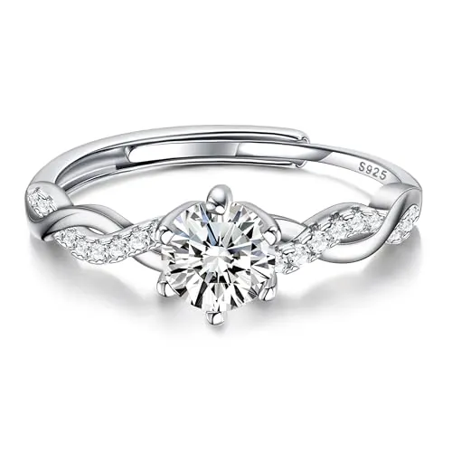 JeweBella Anillo Mujer Plata de Ley 925 Zirconia Cúbica Brillante Ajustable Compromiso Pareja Anillo de Bodas Regalo Aniversario