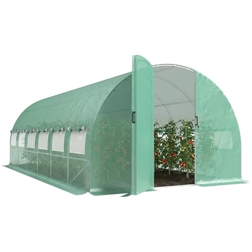 Outsunny Invernadero de Exterior 6x3x2 m, Invernadero de Túnel con Puerta con Bisagras, Ventanas de Malla, Cubierta PE 140g/m² y Marco de Acero Galvanizado, Anti-UV, Impermeable, para Cultivos, Verde