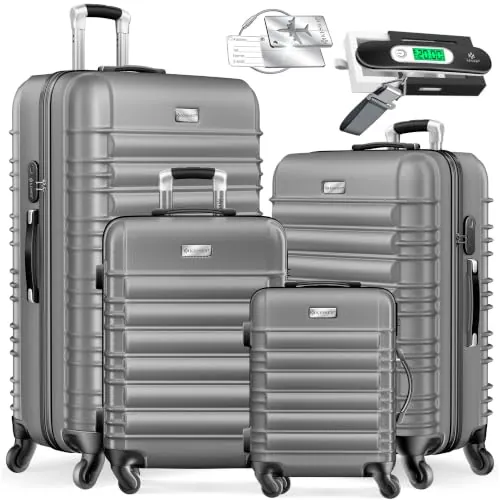 KESSER® Set de 4 Maletas rígidas, Juego Maleta Trolley Incl. báscula de Equipaje + Etiqueta de Equipaje Maleta rodante Cerradura 4 Ruedas ABS Carcasa rígida asa telescópica S-M-L-XL