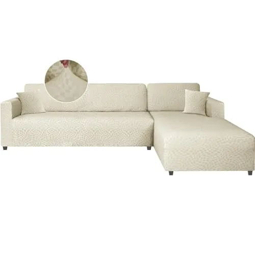 Ystyle Funda Sofa Chaise Longue Ajustables Izquierdo Derecho, Cubre Sofa Chaise Longue, 2 Piezas Protector Sofa Elasticas ChaiseLongue, Funda Sofa L (3 Plazas+3 Plazas, Beige)