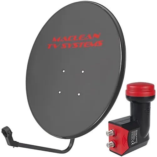 Maclean MCTV-929 - Antena Parabólica de 90 cm Con Soporte LNB y Soporte Para Mástil de Antena Satélite (Incluye LNB)