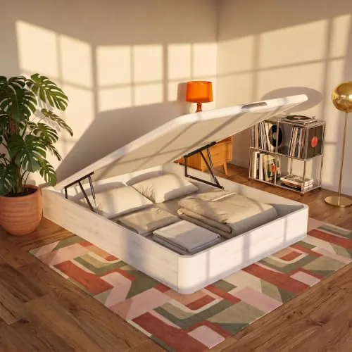 What The Sleep | Canapé Abatible de Madera Gran Capacidad | 150x190 | Montaje y Retirada Usado Incluido | Glaciar | 32 cm | Apto Todos Colchones | Esquinas Delanteras Redondeadas | Storage Bed