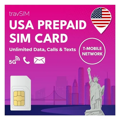 travSIM Tarjeta SIM USA | Red T-Mobile | Datos ilimitados, Llamadas y Textos en los USA | USA SIM Card Funciona en Dispositivos iOS y Android | SIM Card USA 5 Días