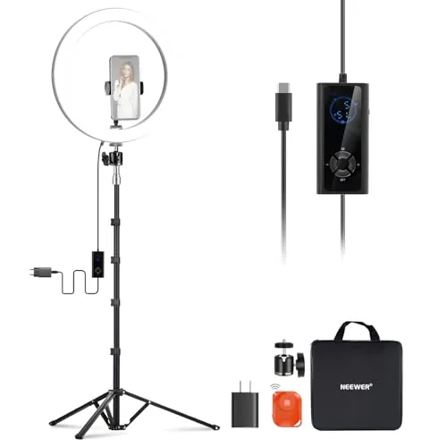 NEEWER 12" 24W Anillo de Luz LED de Alta Potencia para Teléfono con 71" Soporte,Bi Color 2900K-7000K, Entrada USB Tipo C PD, CRI97+ 1810lux/0,5m 12 Escenas para Transmisión en Vivo Zoom TikTok, RH12B
