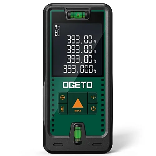 Medidor Láser 120M, OGETO Medidor de Distancia Láser IP54 Herramienta de Medición Digital Portátil Telémetro con Niveles de Burbuja y Gran Pantalla LCD Retroiluminada
