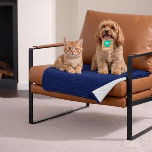 Dreamzie Manta Perro Impermeabile 63x88cm - Manta para Perros Reversible y Lavable a máquina – Suave Forro Polar para Sofá y Cama - Azul Marino