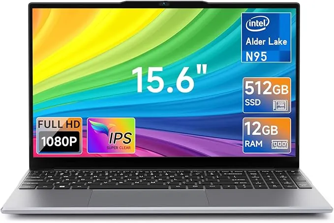 BMAX Ordenador Portátil 15.6" FHD Celeron N95 Upto 3,4 GHz Portatiles 12GB RAM 512GB SSD LPDDR5 Laptop, Win 11 PC Portátil 5G WiFi Notebook BT5.0, USB 3.2x2, Protege el Teclado Español