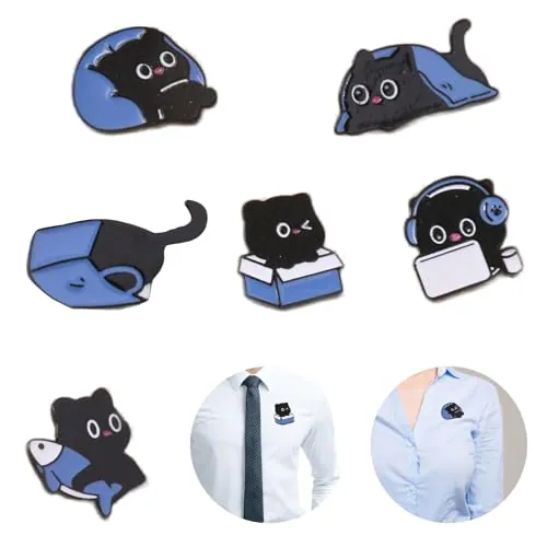 Jadin 6 Piezas Broche con Insignia de Gato, Chapas, Pin, para Hombres y Mujeres, Alfiler de Gato Negro Divertido y Lindo, Decoración Exquisita, Adecuado para Ropa, Sombreros, Mochilas, Bufandas