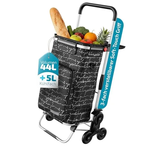 Rubberneck Carrito de la Compra Plegable con 6 Ruedas, Bolsa Isotérmica y Asa Ajustable, Negro