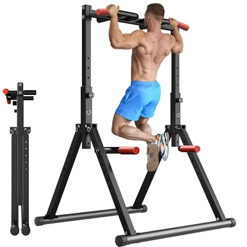 WATBKHE Estación plegable para dominadas de pie para gimnasio en casa, multifuncional, para entrenamiento de fuerza (Negro - Multifuncional)