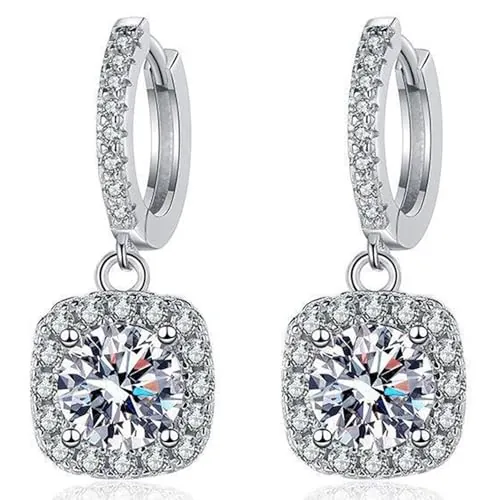 Pendientes colgantes de moissanita para mujer, diamante de moissanita de 1CT, cultivado en laboratorio, con baño de rodio, pendientes de plata, regalo de joyería.