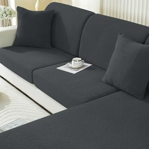 Ystyle Funda Asiento Sofa Elástico, Funda Cojin Sofa Ajustable Antiarañazos, Universal Cubierta Protector De Asiento, Funda De Cojín Separado Antideslizante (Chaise Longue, Gris Oscuro)