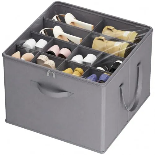 Lifewit Organizador Zapatos para Armario, Caja Almacenaje para 12-16 Pares con Tapa de PVC Transparente, Zapatero Plegable con Divisiones para Zapatillas y Botines, 43 x 43 x 31 cm, Gris