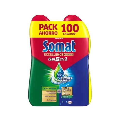 Somat Excellence Gel Anti-Grasa, detergente lavavajillas desengrasante, líquido en botella 50x2, 100 lavados