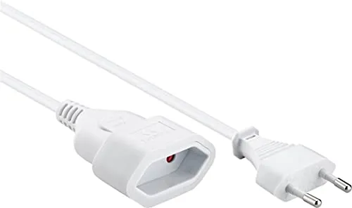 PremiumCord Cable de extensión de 230 V y 2 m, cable de extensión con enchufe europeo y enchufe europeo, cable de alimentación, enchufe, blanco