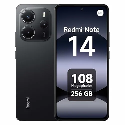 XIAOMI Redmi Note 14 - Smartphone de 8+128GB, Pantalla de 6.67" AMOLED FHD+ 120Hz, MediaTek Helio G99-Ultra, cámara de 108MP, TurboCharge 33W, 5500 mAh, Cargador no Incluido, Negro (Versión ES)