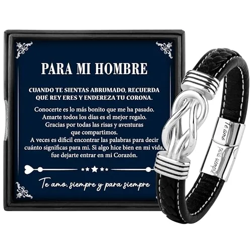 Rebundex Regalos Originales para Hombre Pulsera Cuero Plata San Valentin Regalos Hombre, Marido Novio Pareja Aniversario Navidad San Valentin Cumpleaños