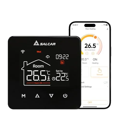 SALCAR Termostato WiFi Smart para calefacción por Suelo Radiante eléctrico programable Tuya termostato para Suelo Radiante, regulador de Temperatura 230 V con LCD Digital V4W.716 16 A