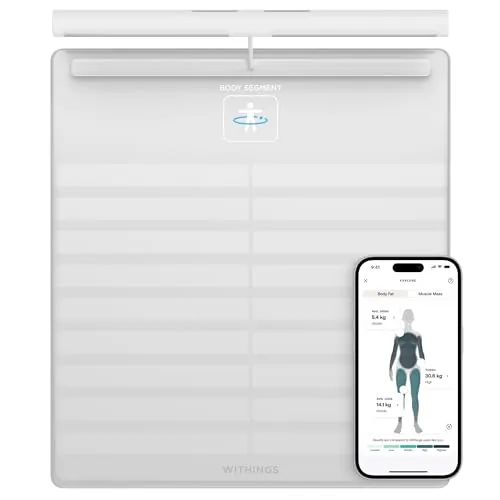 WITHINGS Body Scan - Báscula WiFi conectada para mejorar tu salud, báscula personal BIA, análisis de composición corporal, grasa corporal, masa muscular, porcentaje de agua, electrocardiograma, color