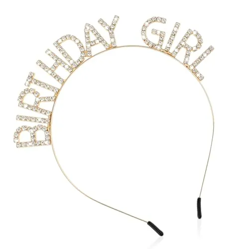 TIESOME Diadema de cumpleaños para niñas, tiara de feliz cumpleaños con diamantes de imitación, diadema brillante, tocado de cumpleaños, accesorios para el cabello para mujeres, niñas, cumpleaños,