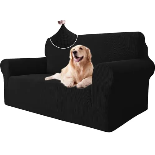 Ystyle Elasticas Funda Sofa 2 Plazas, Fundas de Sofa Ajustables con Reposabrazos, Gruesa Funda Sofá Anti Gatos Perros y Mascotas, Moderna Cubre Sofa Antimanchas Lavable, Negro