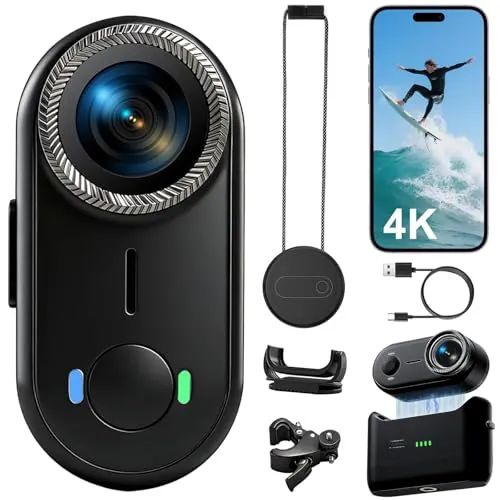 OBEST Mini Cámara Deportiva 4K Estabilizador 10m Impermeable WiFi Camara Acción con 64GB, Cámara Corporal Bodycam Buceo 350min, Camara Casco Moto Magnético Action Camera POV Vlog para Esquí Natación