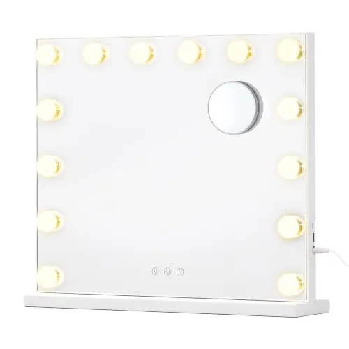 SONGMICS Espejo Tocador, Espejo Maquillaje con Luz con Base Fija, 50x42 cm