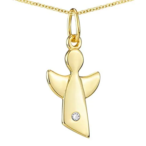 Materia - Colgante de ángel de oro con cadena, plata 925, joyas para niños, chapado en oro con circonitas, regalo de bautizo o cumpleaños, Plata de ley, Circonita cúbica