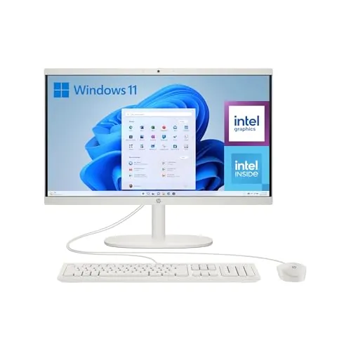 HP All-in-One 22-dg0014ns - Ordenador de 21.5" (Intel N100, 8GB RAM, 256GB SSD, Intel UHD Graphics, Windows) - White - Teclado QWERTY Español