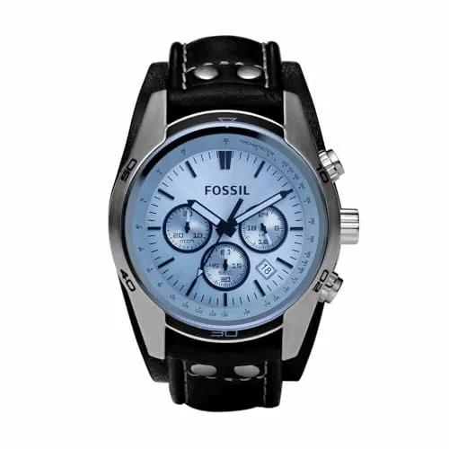 Fossil Reloj para Hombre Coachman, Movimiento cronógrafo de Cuarzo, Caja de Acero Inoxidable Plateado de 45mm con Correa de Piel auténtica, CH2564
