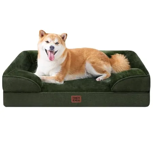 EHEYCIGA Cama Perro Grande 91x68x16cm, Colchon Perro Grandes Impermeable Lavable con Espuma Viscoelástica, Sofá Perro Desmontable, Verde Oscuro