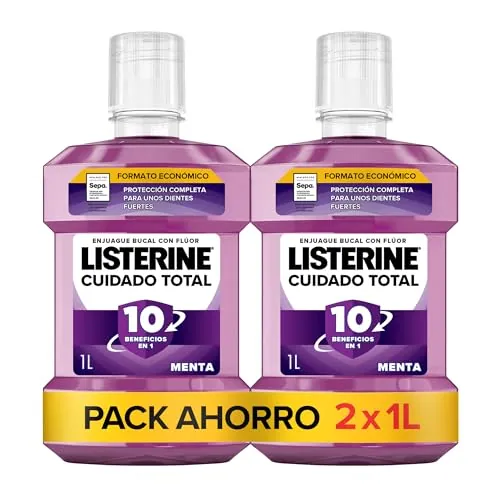 Listerine Cuidado Total Enjuague Bucal con Flúor, 1 L, 2 uds