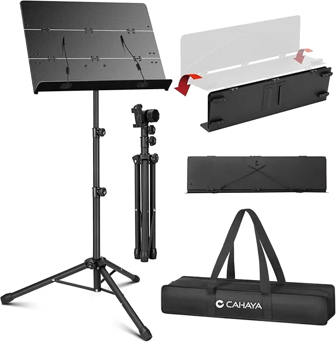 CAHAYA Atril Para Partituras Material Negro Mate No Se Raya Fácilmente Doble Uso Metal Portátil Robusto Altura Ajustable CY0317