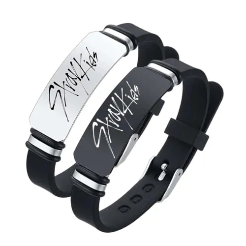 GHPKOTW Paquete De 2 Pulseras Kpop Stray Kids Merch, Pulseras De Silicona Para Regalos, Acero Inoxydable, Kpop Regalos Gadget Para STAY, Accesorios Stray Kids