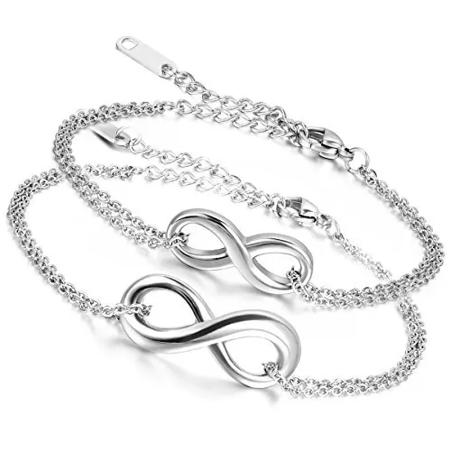 Flongo Pulseras de Parejas, Pulseras Hombre Mujer Brazaletes Infinitos, Pulseras Hombre Mujer Plata Infinito Personajes Símbolo, Acero Inoxidable