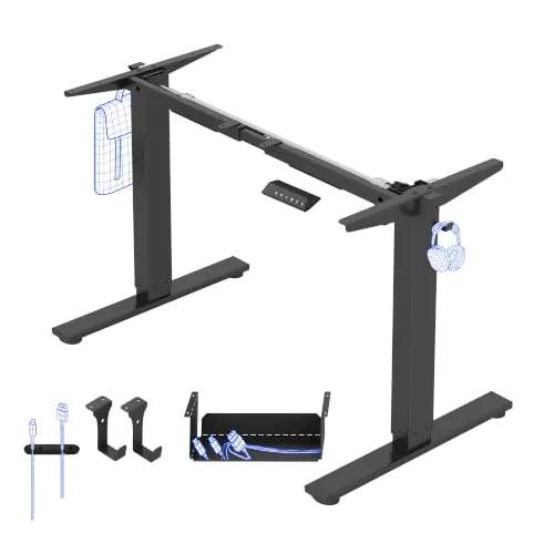 FLEXISPOT Escritorio Elevable Eléctrico Marco de Escritorio, Negro | Con 2 ganchos, organizador de cables y estante, 4 memorias, garantía de 5 años para el marco, Negro