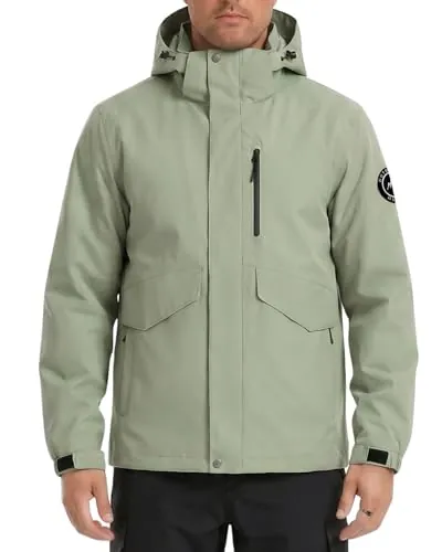 AMZSPORT Hombre Impermeable Chaqueta Cortavientos Ligera y Plegable Transpirable para Senderismo,Running,Viajes,Senderismo,Verde XXL