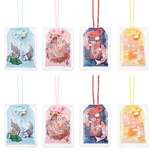 WEBEEDY Bolsa de bendición de la suerte de 8 piezas amuleto japonés Omamori encanto bendición bolsa koi ommamori amuleto 4 tipos de bolsas colgantes koi