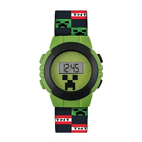 Minecraft Reloj Digital de Cuarzo para niño con Correa de plástico MIN4223 AMZ, Verde, Correa