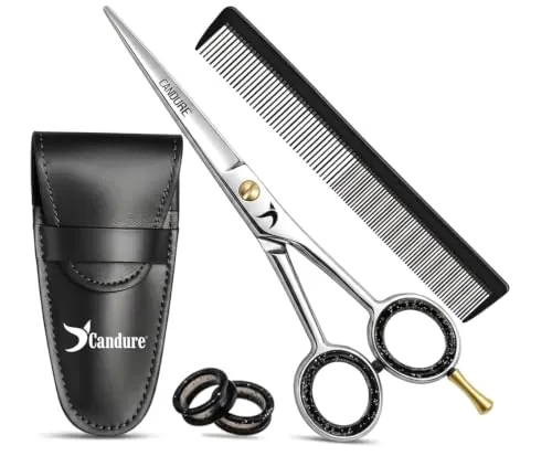 Candure Tijeras de Peluqueria Profesional - Tijeras de Peluquero Acero Inoxidable Tijera Barbero para Corte de Pelo 6.5 Pulgadas (Pulido de Plata)