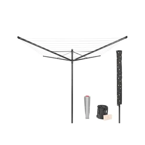Brabantia - Tendedero Rotary Lift-O-Matic - con Soporte para jardín - Ajustarlo fácilmente a tu Altura - Cuerdas resisitentes a los Rayos UV - Antideslizantes - Gira con Facilidad - Anthracite - 50m