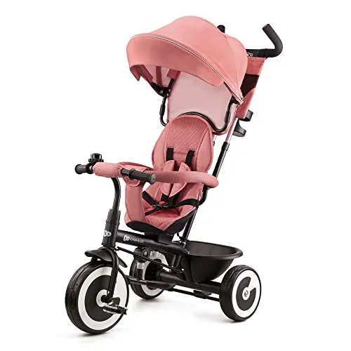 Kinderkraft Aston Triciclo Evolutivo, Bicicleta Sin Pedales, Bicicleta Bebe, para Niños, Cinturón, con Accesorios, Portavasos, Cesta, 9 Meses a 25 kg, Rosa