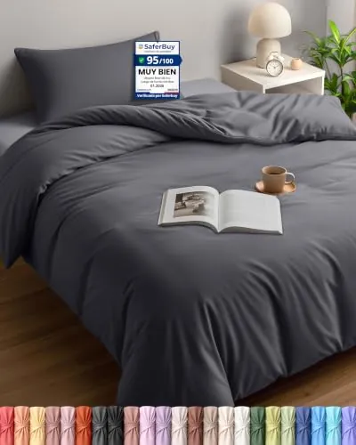 Utopia Bedding Funda Nordica Cama 90 135x200, Gris | Funda Edredon 135x200 cm y 1 Funda de Almohada 50x75 cm, Microfibra, Certificado Oeko-TEX, Ideal para el hogar y los hoteles