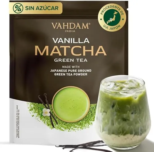 VAHDAM Polvo de Matcha Vainilla 100g-50 Tazas | Matcha Uji & Vainilla de Madagascar | 100% Natural | Té Verde Japonés Premium | Para Latte & Té
