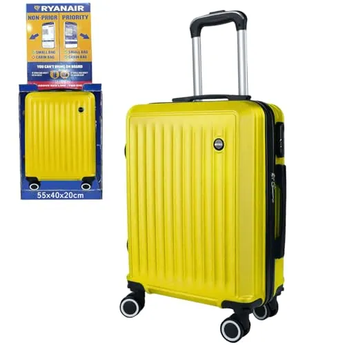 ARTREE Maleta de Cabina 55x40x20cm, Trolley de Cabina Rígido Resistente Ligera de ABS 4 Ruedas 360° con Tirador telescópico y Cerradura Seguridad, Apto para Vueling, Ryanair, EasyJet (Amarillo)