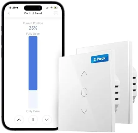 Meross Interruptor Inteligente de Cortina, Interruptor de Persianas Inteligentes WiFi, Compatible con Alexa y Google Assistant, Control por Porcentaje, 2,4GHz, 2 Piezas, Necesita Cable Neutro