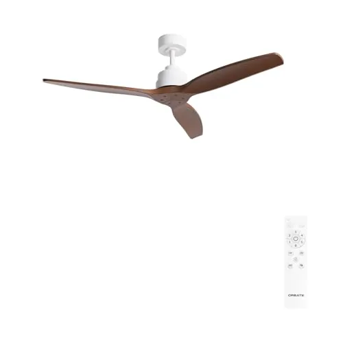 CREATE / WINDSTYLANCE M/Ventilador de techo ABS blanco aspas efecto madera oscura con mando/ 40W, Silencioso, Ø132 cm, 6 velocidades, temporizador, verano-invierno, doble altura, motor DC