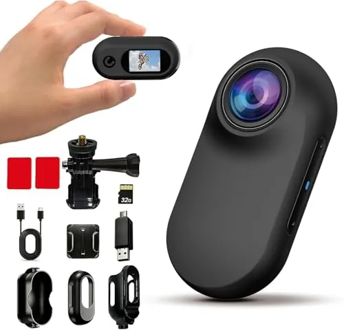Xilecam Mini Camara Deportiva con Tarjeta de Memoria de 32GB, Camara Moto con Accesorios Cámara Casco Moto Ideal para Usar como Regalo Amiga(Negro)