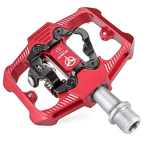 GEWAGE Pedales de Aluminio ligero de 9/16 pulgadas con Plataforma Ancha Antideslizante con 3 rodamientos de Dos Lados para Bicicleta SPD o de montaña (Rojo)